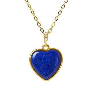 宫里上新爱心项链女款纯银青金石吊坠蓝色宝石毛衣链生日礼物女生