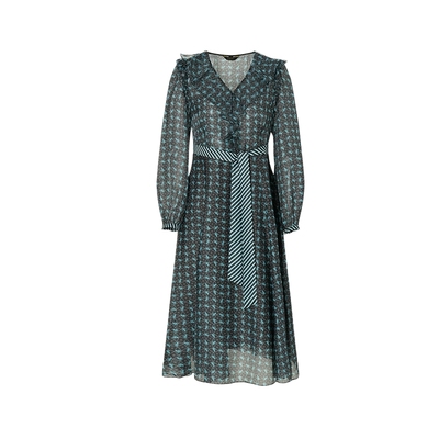 莱芙艾迪儿浪漫荷叶边法式连衣裙秋季印花气质裙子1E3L94014