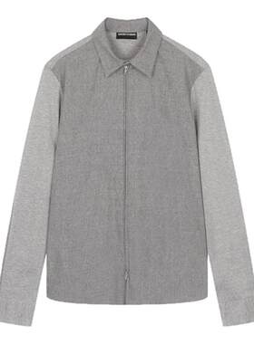EMPORIO ARMANI 男士羊毛混纺拼色休闲长袖衬衫银泰百货 301604