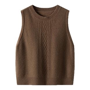 恒源祥纯羊毛针织马甲女2025年新款外搭内穿宽松坎肩圆领毛衣背心