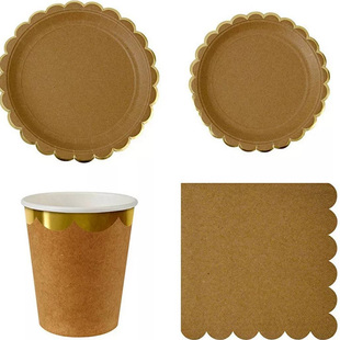 一次性生日派对蛋糕纸盘棕色牛皮纸杯原色纸巾kraft paper plates