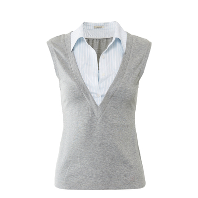 SMIIILE假三件叠穿V领针织背心女