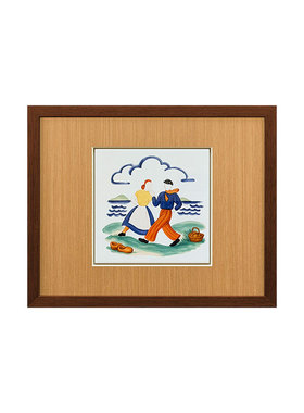 【瓷板画】松弛感中古实木框挂画彩色瓷板现代装饰画餐厅挂画玄关