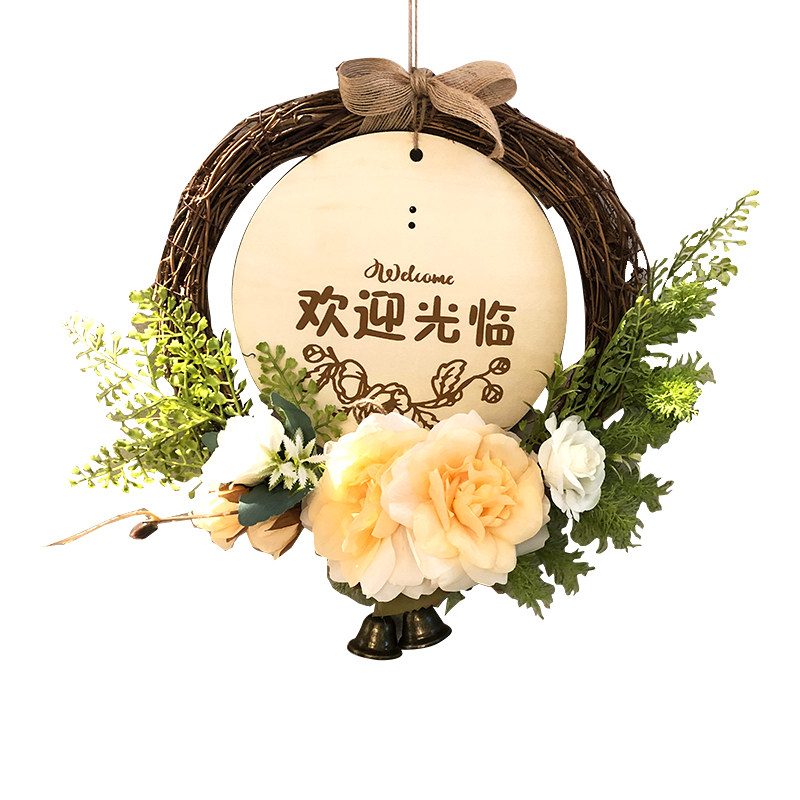定制欢迎光临花环装饰铃铛门牌店主有事外出马上回来电话提示木牌