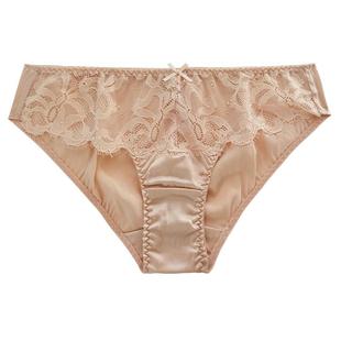 韵扉桑蚕丝四季女光滑缎面蕾丝拼接三角女士透气舒适真丝春夏内裤
