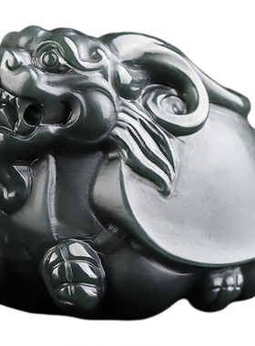 新疆和田玉黑塔青玉龙龟摆件茶宠