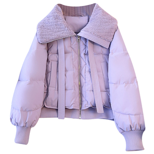 高级感超好看香芋紫色娃娃翻领短款羽绒服女2025冬季新款加厚外套