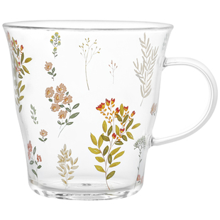 蓝莲花玻璃杯子耐高温高颜值漂亮马克水杯带盖带把手高硼硅家用女