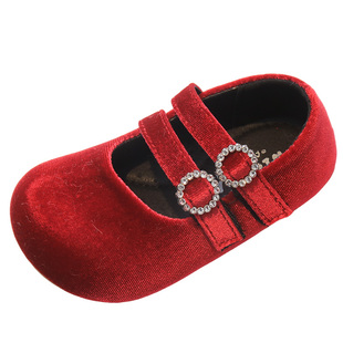 女童鞋子红色绒面豆豆鞋软底宝宝鞋2026春秋新款儿童鞋公主风皮鞋