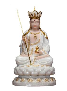 汉白玉石雕镶金地藏王佛像摆件