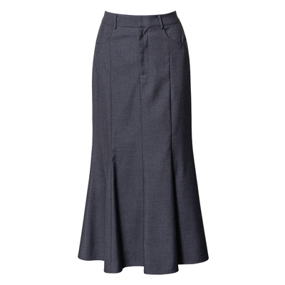 罗衣通勤深灰精纺西装料鱼尾裙