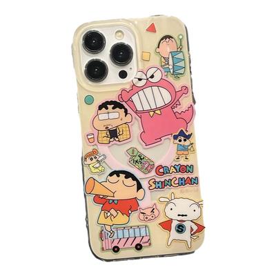 日韩可爱卡通创意小新吹喇叭嘟嘟嘴支架适用苹果16手机壳磁吸15/14无线充电iphone13promax双面覆膜12/11防摔