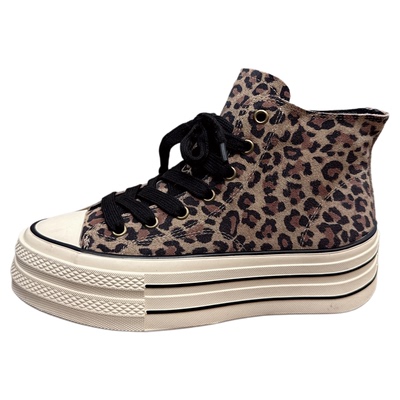 豹纹鞋子女冬季加绒小众板鞋