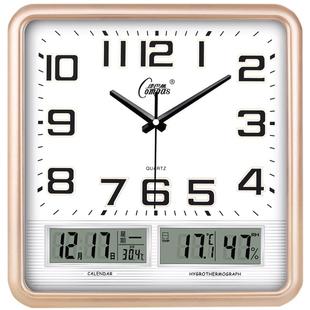 康巴丝客厅挂钟静音日历简约家用高档时尚北欧现代挂墙石英时钟表