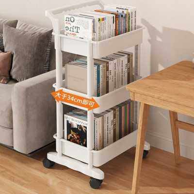 三梦书架置物架落地多层可移动带轮小推车零食桌面旁阅读收纳书柜