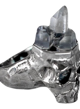 点缀骷髅碧玺水晶簇男士纯银戒指