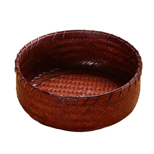 复古竹编做旧干果盘中式茶道零件收纳盘点心盒手工竹编承物盘包邮