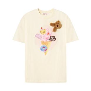 NOISY TEDDY25夏季新款可爱冰淇淋熊时尚女士圆领短袖T恤衫休闲童