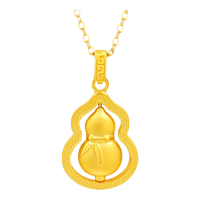 老庙黄金足金999高升葫芦吊坠挂坠竹节竹叶转转福禄礼物官方