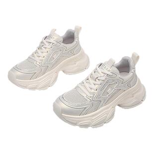 星期六银色老爹鞋女款春季新款厚底休闲鞋小个子增高女鞋网面鞋子