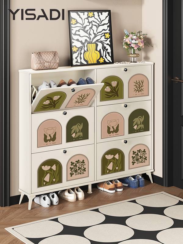 实木奶油风超薄鞋柜家用鞋架入户门口室内楼道口鞋柜门玄关极窄后