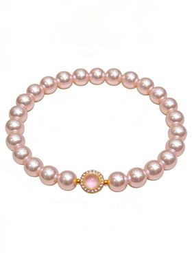 春夏浪漫温柔曼塔玫瑰色珍珠粉玉髓纯银手串轻奢高级感小众手链女