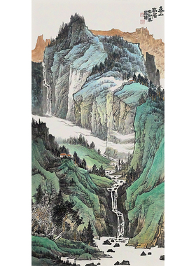 十兰玄关山水挂画手绘真迹实木框