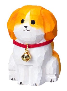 手工木雕小狗摆件可爱治愈桌面装饰办公室车载送生日礼物女友闺蜜