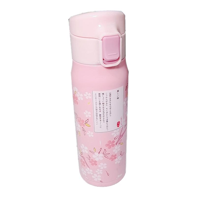 先行保温杯500ml大容量学生女高颜值304不锈钢可爱樱花粉直身水杯