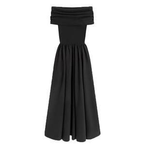 黑色一字肩连衣裙子法式气质赫本风小众长裙女轻奢高级感礼服绝美