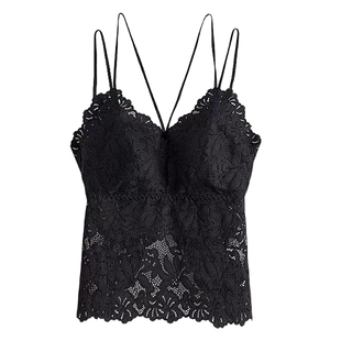 蝴蝶美背蕾丝小背心吊带文胸黑色打底内搭外穿内衣带胸垫网红爆款