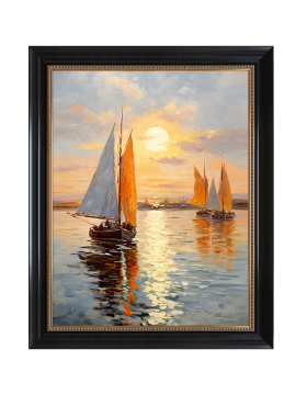 【启航】手绘油画中古风装饰画美式法式玄关客厅挂画帆船高级感