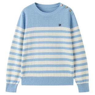 【100%棉】eland kids衣恋童装女童针织衫25秋冬新品条纹刺绣毛衣
