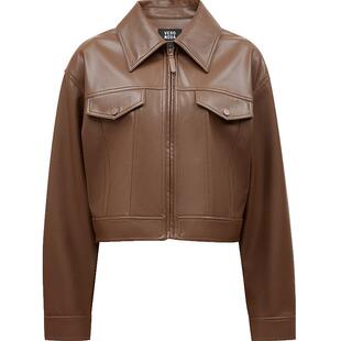 Vero Moda奥莱短外套女2025秋季新款商场同款PU直筒翻领时尚上衣