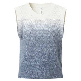 VGRASS维格娜丝春季新款立体挑空渐变珠片纱针织肌理小圆领马甲女