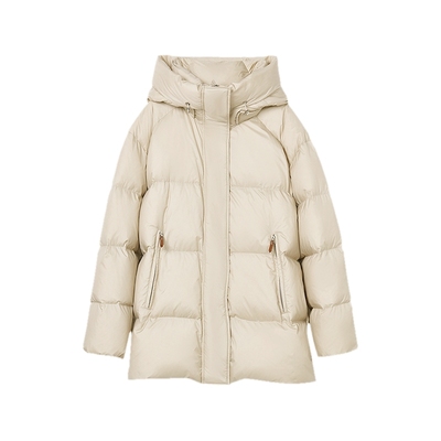 【匈牙利白鹅绒】LANCY/朗姿2025冬新款简约百搭连帽立领羽绒服女