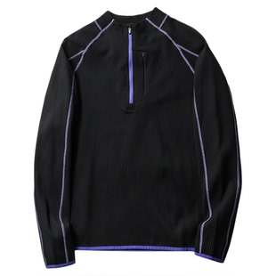 格调有型！亲肤华夫格秋冬男半拉链撞色卫衣美式潮流运动长袖情侣