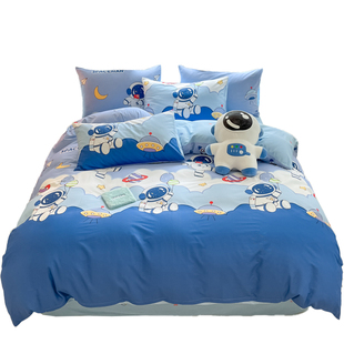 男孩全棉被套单件纯棉儿童被罩宇航员卡通学生宿舍床上三四件套夏