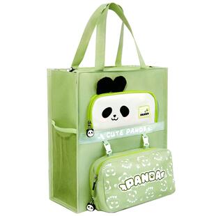 熊猫补习袋学生拎书袋手提袋小学生初中生专用课外补习班书包男孩女孩学习帆布补课包美术袋大容量作业收纳袋