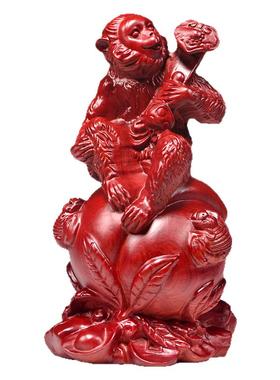 红色木质雕刻生肖猴子摆件实木动物猴工艺品客厅店铺装饰家居送礼