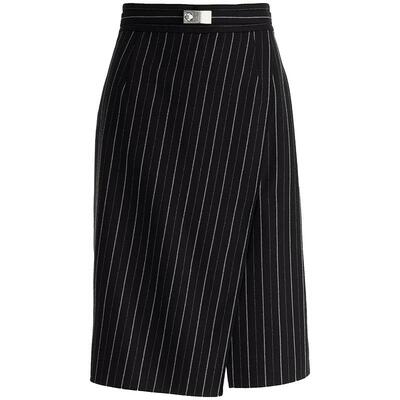 OBEG欧碧倩澳毛西装半身裙女秋冬条纹精仿羊毛一步裙10443124