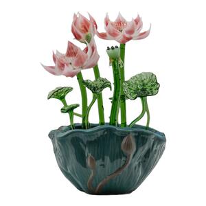 琉璃荷花盆栽好运莲莲桌面摆件