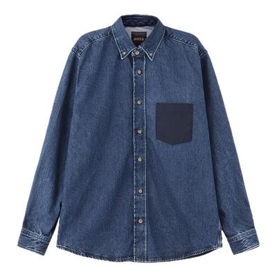 BOSS男士衬衫式牛仔服拼接外套