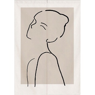 北欧ins抽象门帘卧室装饰试衣间隔断帘极简素描防尘遮挡帘免打孔