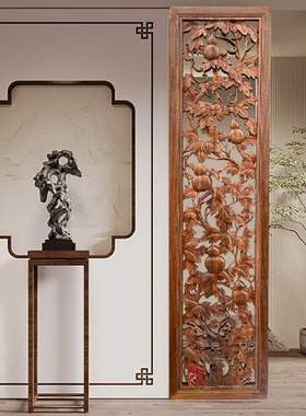 实木雕刻入户门客厅玄关隔断东阳纯手工屏风菠萝格材质原木清水漆