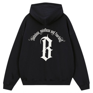 【蔡徐坤同款】BONELESS圆弧哥特B字印花连帽卫衣情侣款重磅帽衫