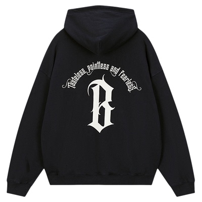 BONELESS圆弧哥印花连帽卫衣情侣