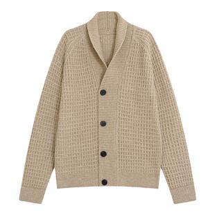 UNICA HOMME/肌理翻领针织衫毛衣外套男士羊毛衫男士针织开衫男