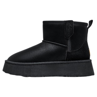 回力厚底雪地靴女冬季黑色加绒加厚防泼水防滑耐磨保暖棉鞋子女款