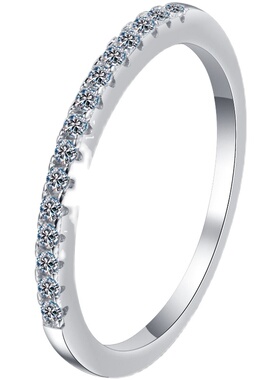 百搭莫桑石镶嵌纯银小排戒女仿真